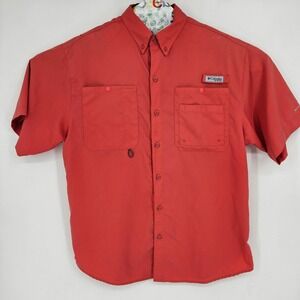 Columbia Shirt Mens Large PFG Vented Fishing Omni Shade Button Red Short Sleeve